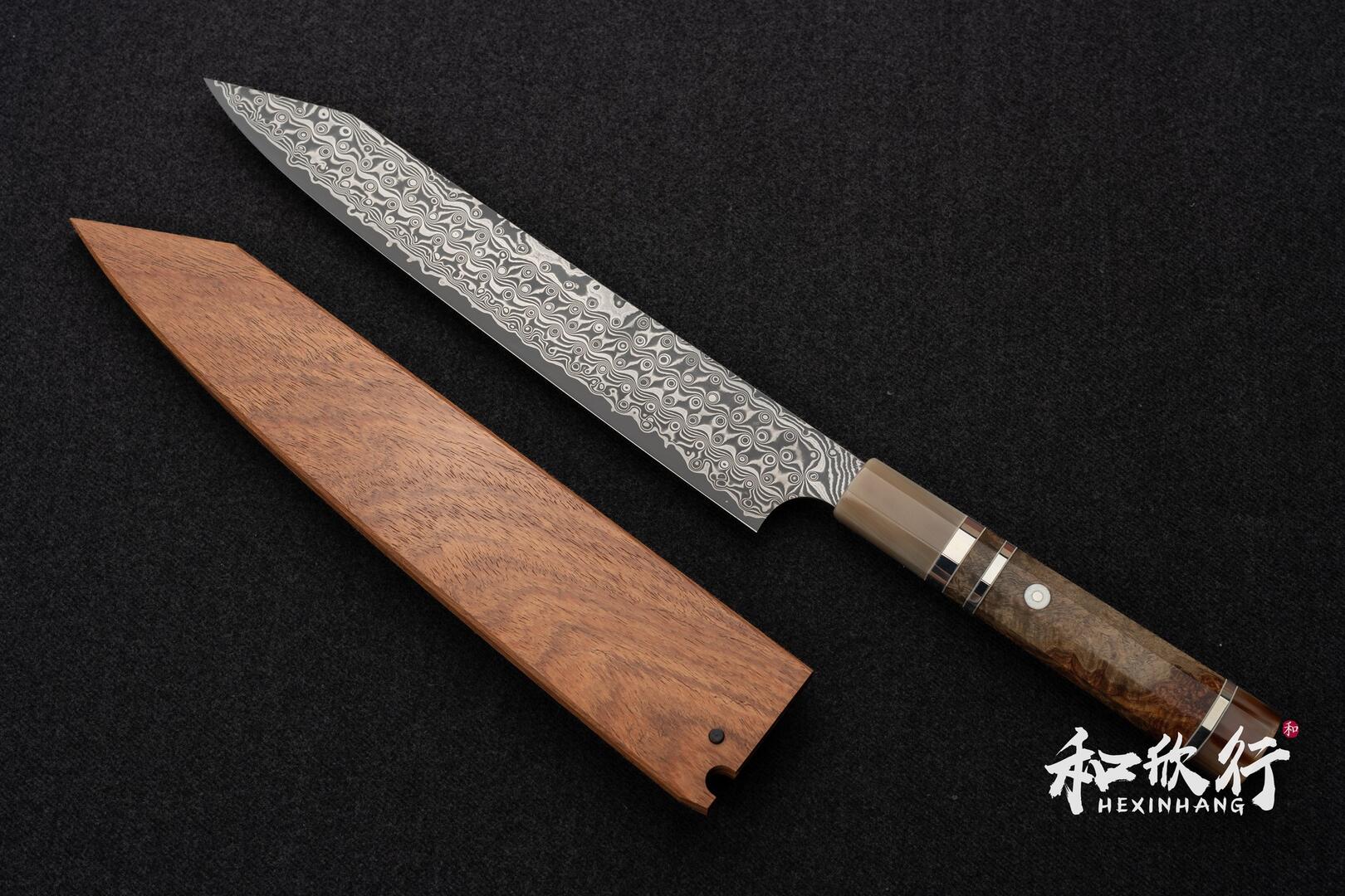 二唐刃物鍛造所Nigara Hamono SG2 粉末鋼暗紋大馬士革切付筋引255mm